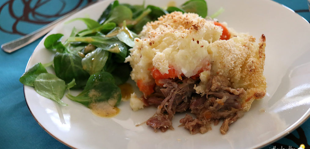 Parmentier de canard confit, carottes et échalotes