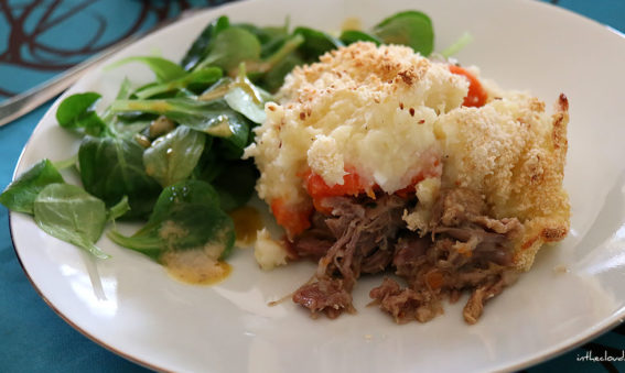 Parmentier de canard confit, carottes et échalotes