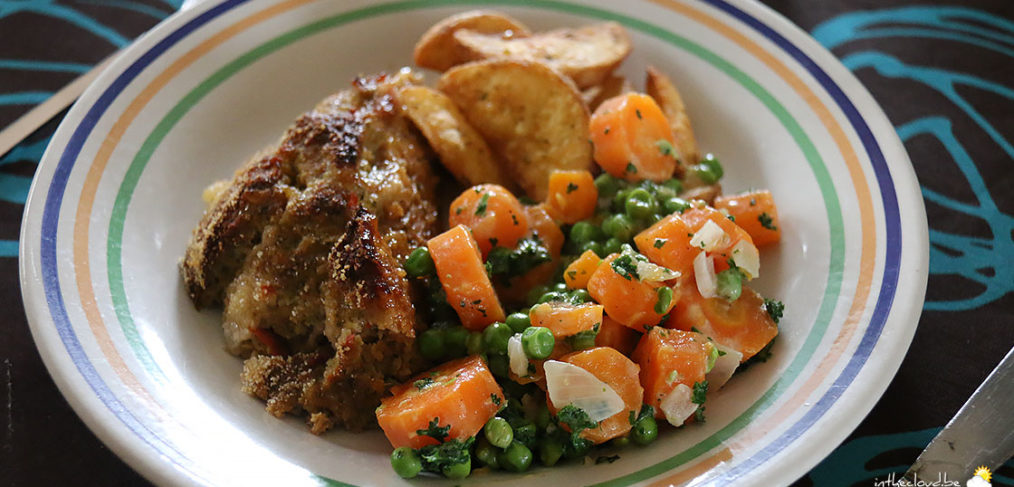 Pain de viande provencal, pois & carottes, Country potatoes