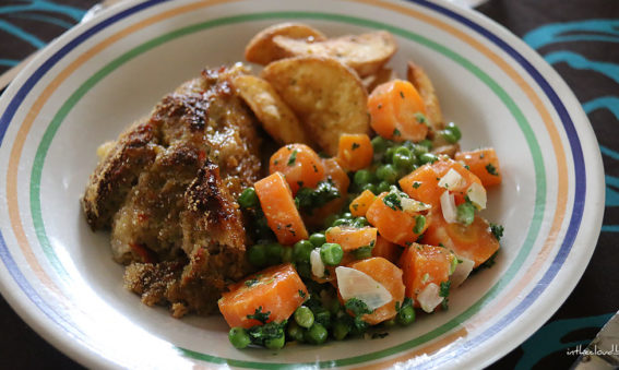 Pain de viande provencal, pois & carottes, Country potatoes