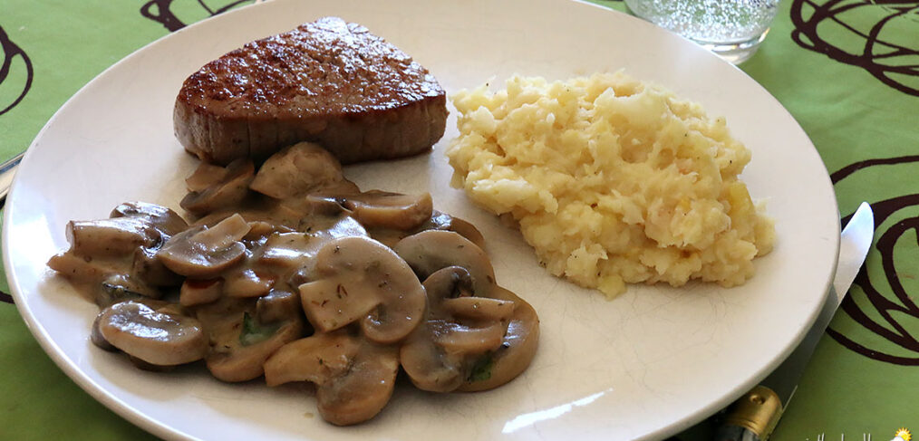 Tournedos aux champignons, purée de céleri-rave